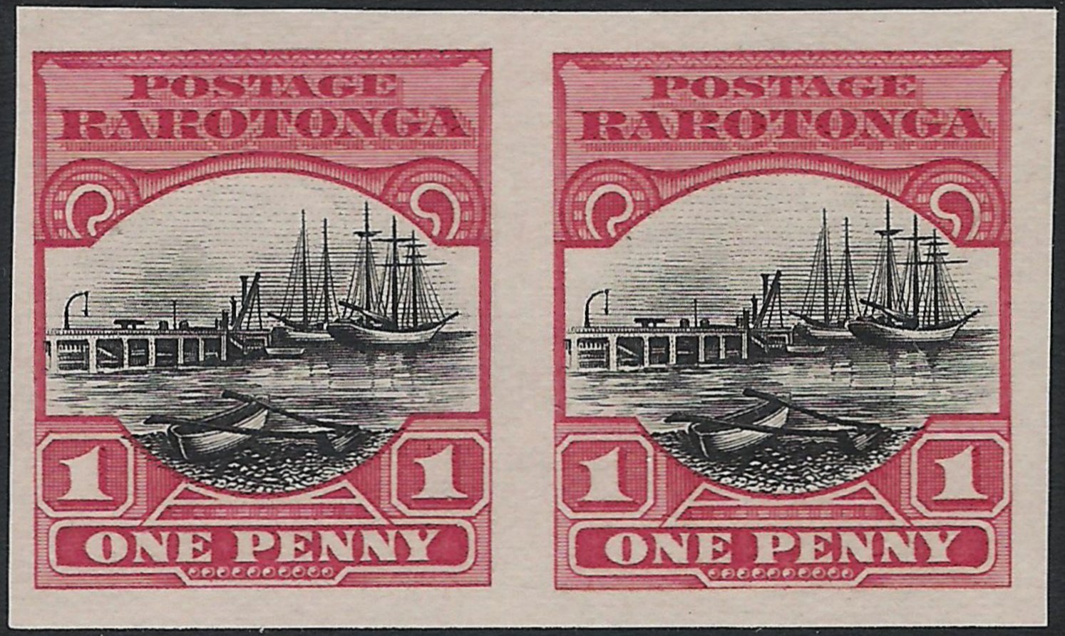 Cook Islands 1d Rarotonga Wharf Plate Proof